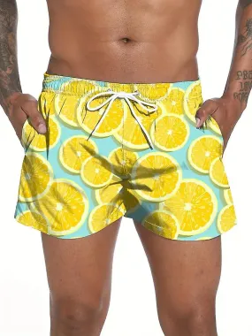 Color brillante naranja patrón de malla de secado rápido forro con cordón bañadores con bolsillos, pantalones de hombre traje de