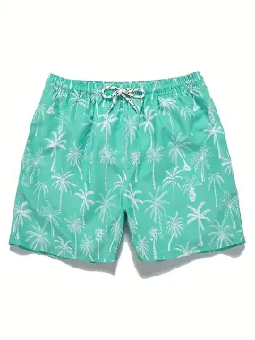 Pantalones cortos de tabla hawaiana de secado rápido para hombres con bolsillos, bañadores gráficos de cocotero casual con cordó